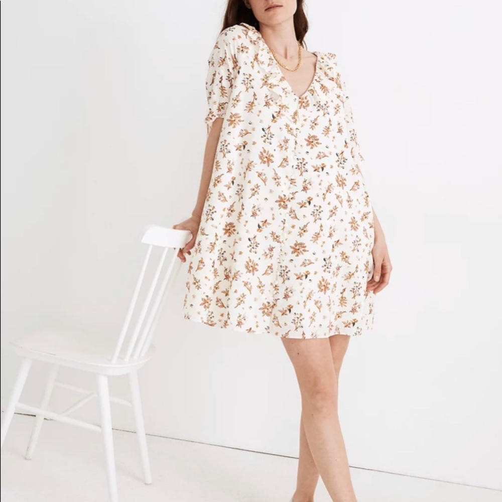 MADEWELL - Ruffle Button-Front Trapeze Dress in Floral Reef